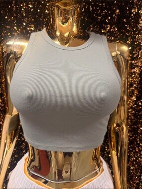 Zara Light Gray Ribbed Racer Crop Tank